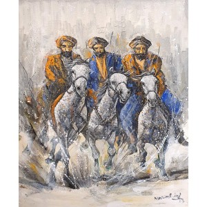 Naeem Rind, 24 x 30 Inch, Acrylic on Canvas, Buzkashi Painting, AC-NAR-014